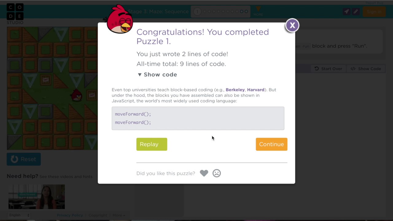 Code.org Course 2 Stage 3: Maze Sequence