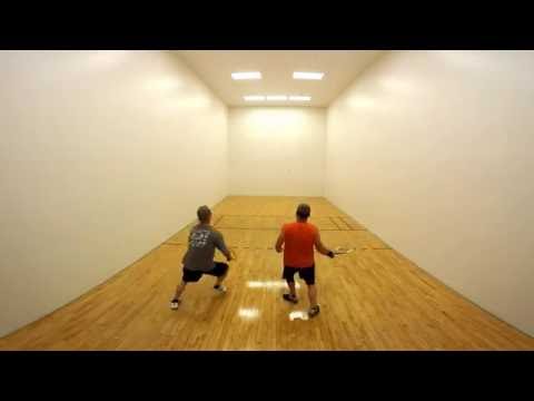 Racquetball, LA Fitness, 15-14  [suction cup mount on glass back wall]