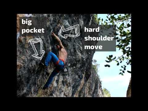 Rampa 8a/5.13b at Fenda da Arrábida (crux sequence annotated)
