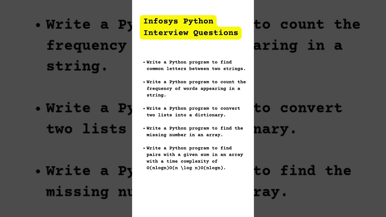 Infosys Python Developer Interview: 5 Coding Questions #pythoninterviewquestions #pythonprogram