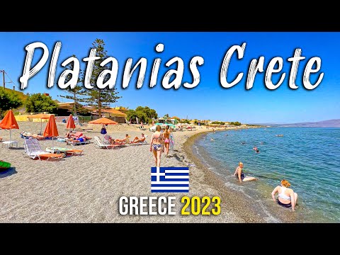Platanias Crete, Chania, walking tour 4k, Kreta, Greece 2023