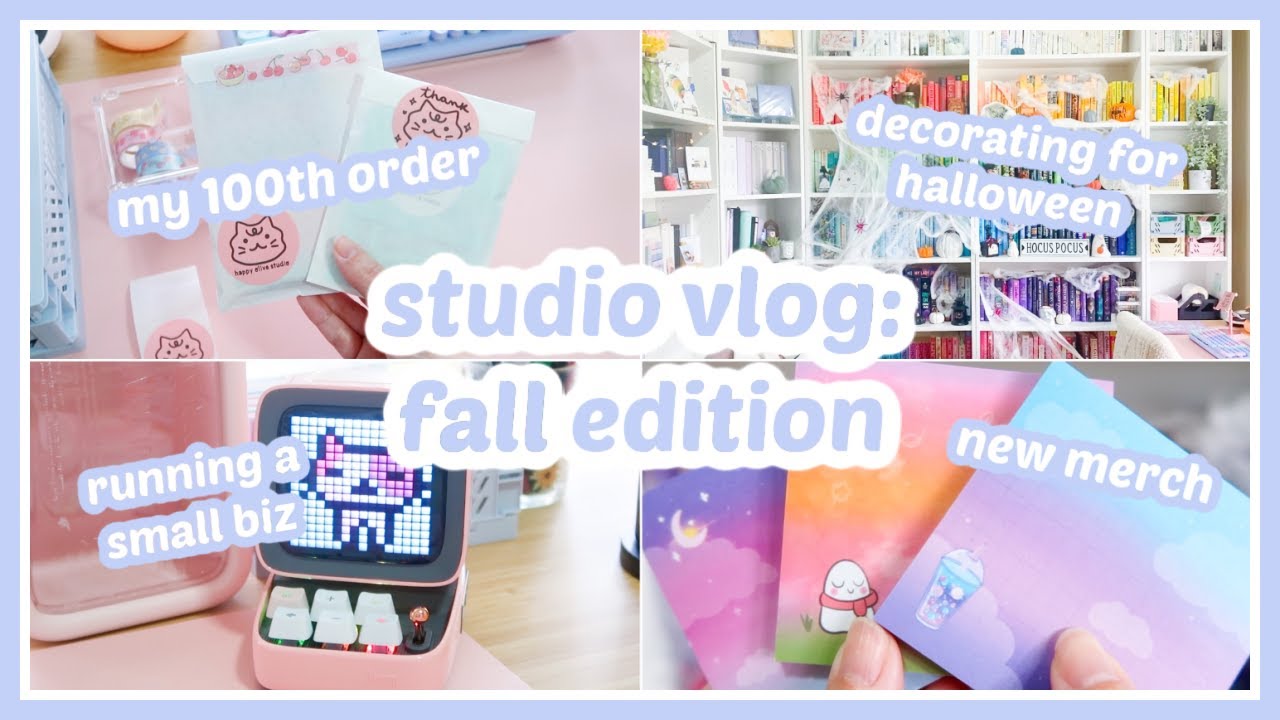 studio vlog: 100th order for my small biz, cabin getaway, stickers, divoom, & decorating for fall