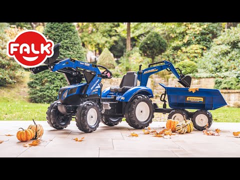 Pedalinis traktorius FALK New Holland su priekaba mėlynas video
