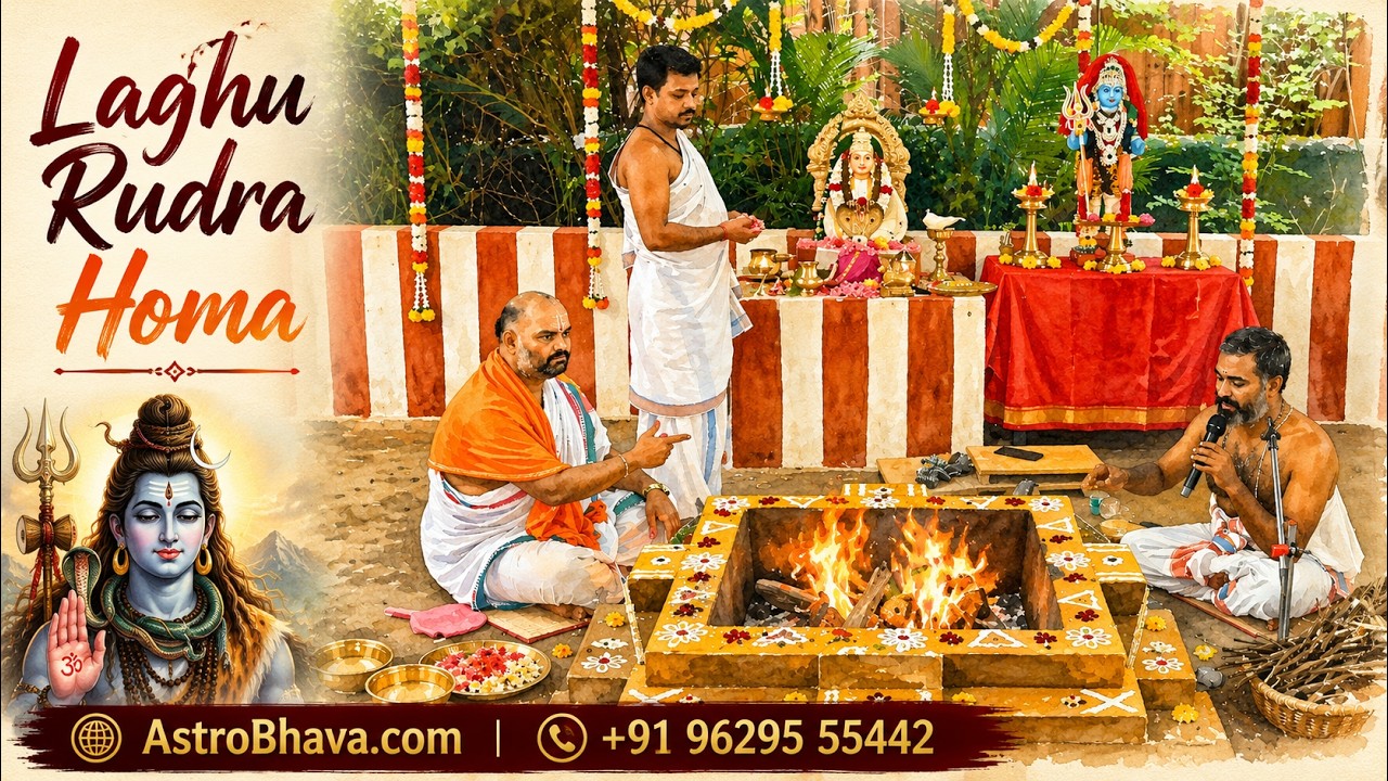 Priests performing a Rudra Homa live at AstroBhava's Yagna Ashram