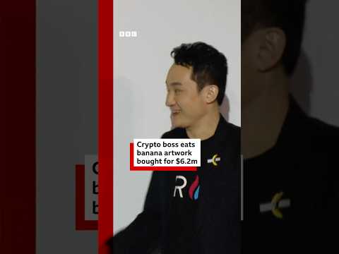 Video | Crypto boss Justin Sun eats banana artwork bought for $6.2m. #Banana #Art #BBCNews