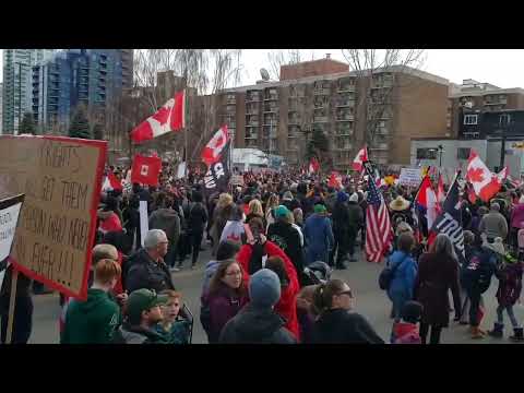Crowds Gather in Calgary to Protest Trucker Vaccine Mandate