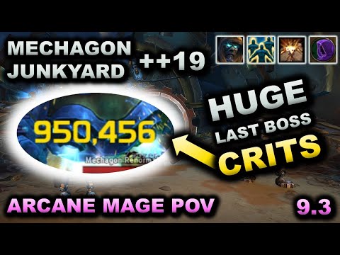 Arcane Mage 9.2.5 S4 POV - Mechagon Junkyard ++19 Tyrannical - 950K CRITS ON LAST BOSS?!