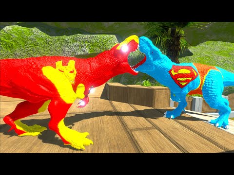 IRON MAN T-REX vs SUPERMAN T-REX DEATH RUN - Animal Revolt Battle Simulator