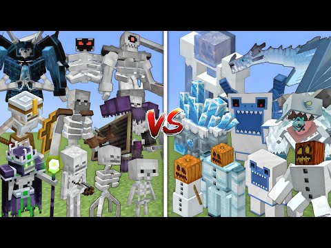 ALL MUTANT SKELETONS VS ALL MUTANT SNOW GOLEMS ALLIANCE MOBS BATTLE IN MINECRAFT