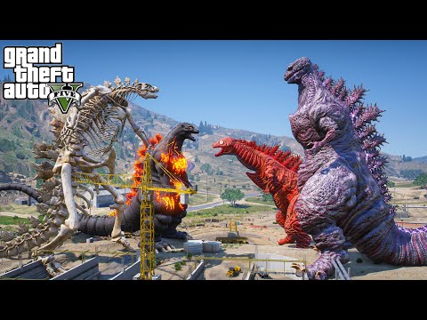 Skeleton Godzilla, Burning Godzilla vs Team Shin Godzilla - The Final Rematch ( GTA V Mods )