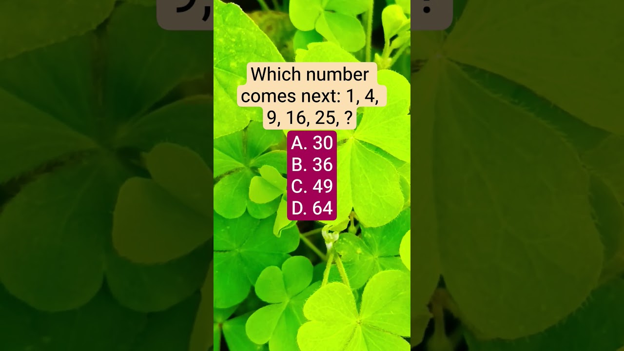 Which number comes next: 1, 4, 9, 16, 25, ?