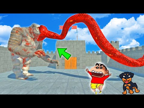GORO THE GIANT vs EVERY UNIT😱| SHINCHAN and CHOP fight DINOSAURS 😂game in Hindi animal revolt battle