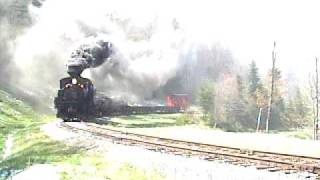 preview picture of video 'Shay 11 pulls a log train into Spruce (Crosby 3 chime at its best)'