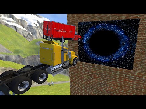 Heavy Vehicle High Speed Car Jump Through Black Hole In Green Slime Pool Crash - BeamNG.drive Jumps