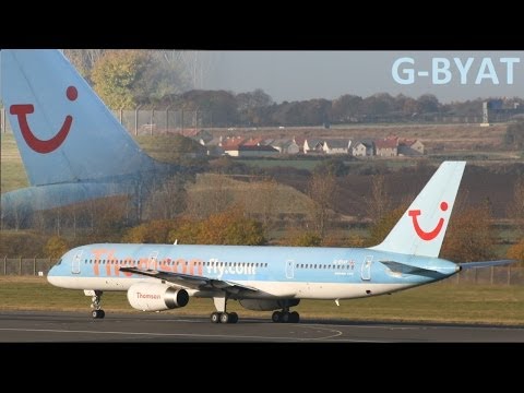 Thomson 757-204 G-BYAT Takeoff at Edinburgh Airport HD
