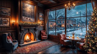 A Christmas Coffee Shop Ambience 🎄✨ Snowy Views, Fireplace, and Relaxing Jazz Music