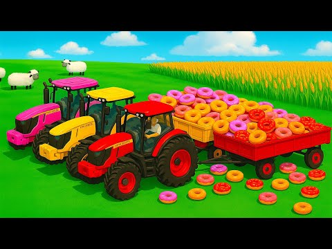 LOADING AND TRANSPORTING DONUTS & DINO EGGS WITH JOHN DEERE TRACTORS - FS25