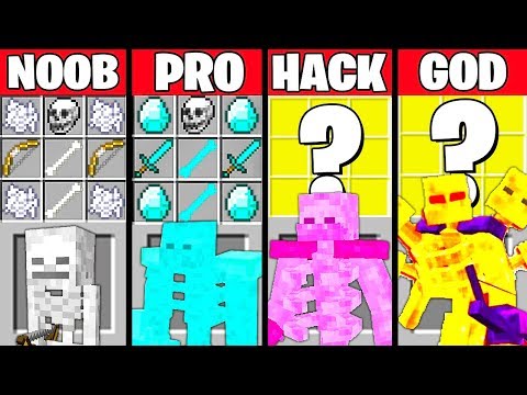 Minecraft Battle: SKELETON MUTANT CRAFTING CHALLENGE - NOOB vs PRO vs HACKER vs GOD Funny Animation