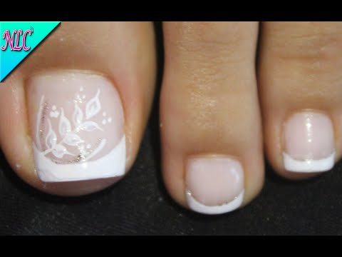 DISEÑO DE UÑAS PARA PIES FLOR Y FRANCÉS SENCILLA – FLOWERS NAIL ART – FRENCH NAIL ART – NLC