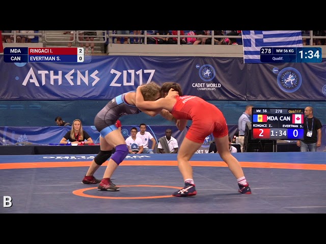 242 | 278 | Cadets WW 56kg | Qualif. | RINGACI Irina (MDA) | EVERTMAN Saige Louise (CAN)