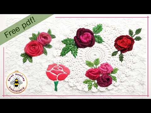 5 ways to embroider roses tutorial with free pdf rose designs!