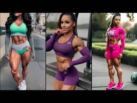 FBB Female AI Muscle: Gym Girl with Super Abs Flexing Her Female Biceps in Shorts | TikTok #228