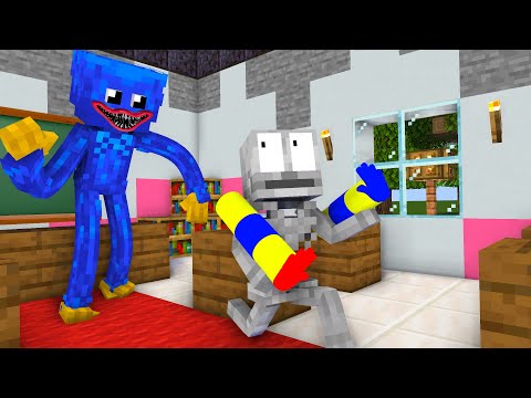 Monster School : HUGGY WUGGY SCHOOL SECURITY GUARD (Sad Story) - Minecraft Animation