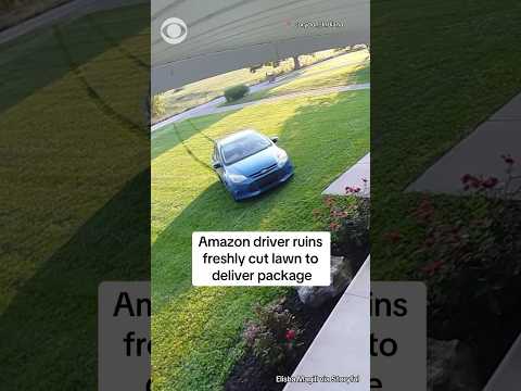Amazon delivery driver rolls car across freshly cut lawn in southern Indiana #shorts