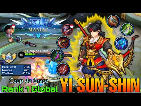 MANIAC YSS 9,100+ Hero Power! - Top 1 Global Yi Sun Shin by Coup de Grace - Mobile Legends