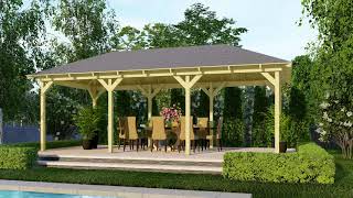 KARIBU Pavillon Perida 2, Massivholz, kesseldruckimprägniert, Walmdach