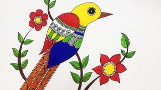 Madhubani Bird Painting for beginners || Easy Madhubani Bird || Madhubani Drawing for Beginners