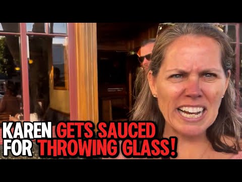 KAREN TAKES THE SAUCE AND GETS CUFFED FOR THROWING GLASS, MULTIPLE KARENS ARRESTED!