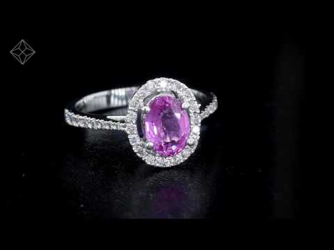 UT42 - 18K White Gold Diamond and Pink Sapphire Oval Ring 0.30ct