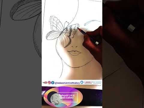 Girl with Butterfly| Amazing Pattern Design| Easy Simple Sketch| Drawing of Girl #yearofyou #shorts