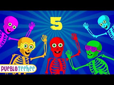 Cinco esqueletos bailando sobre la tumba | Nueva canción de esqueleto espeluznante | Pueblo Teehee
