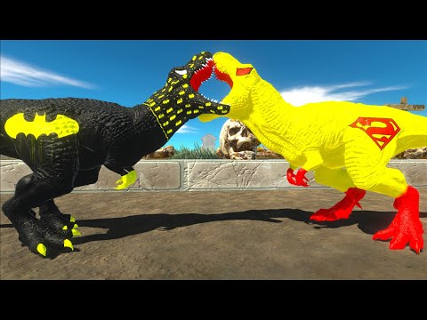 BATMAN T-REX vs SPIDERMAN MEGALODON vs SUPERMAN T-REX DEATH RUN - Animal Revolt Battle Simulator