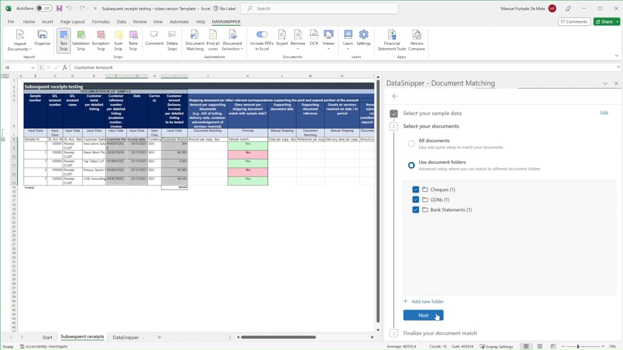 DataSnipper Use case - Subsequent Receipts Testing
