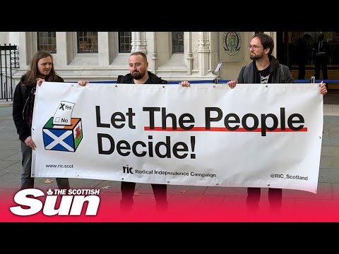 Demonstration outside of the Supreme Court where the SNP are arguing Scotland's right to Indyref2
