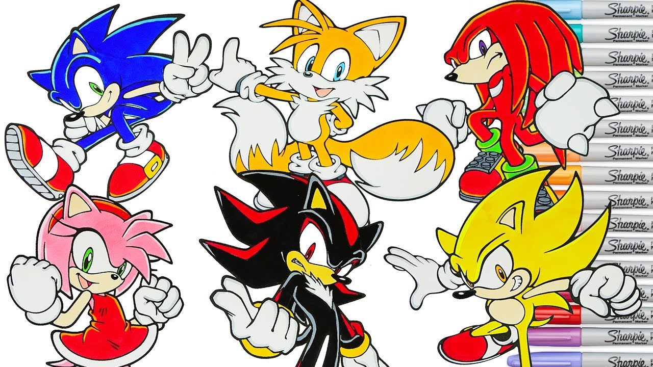 Sonic The Hedgehog Coloring Book Pages Compilation Tails Knuckles Shadow Amy Rose Rainbow Splash