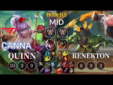 T1 Canna Quinn vs Renekton Mid - KR Patch 11.5