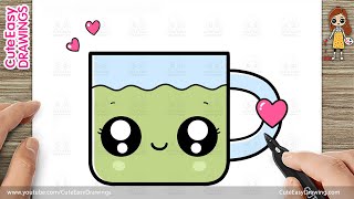 How to Draw a Cute Green Tea Cup Easy Step-By-Step Drawing and Coloring for Kids and Toddlers