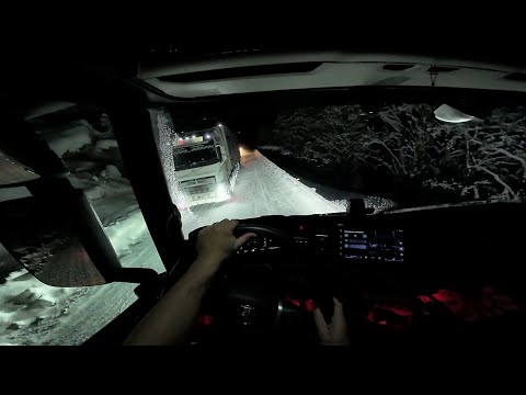 POV Driving Scania 590S V8 - night winter Norway