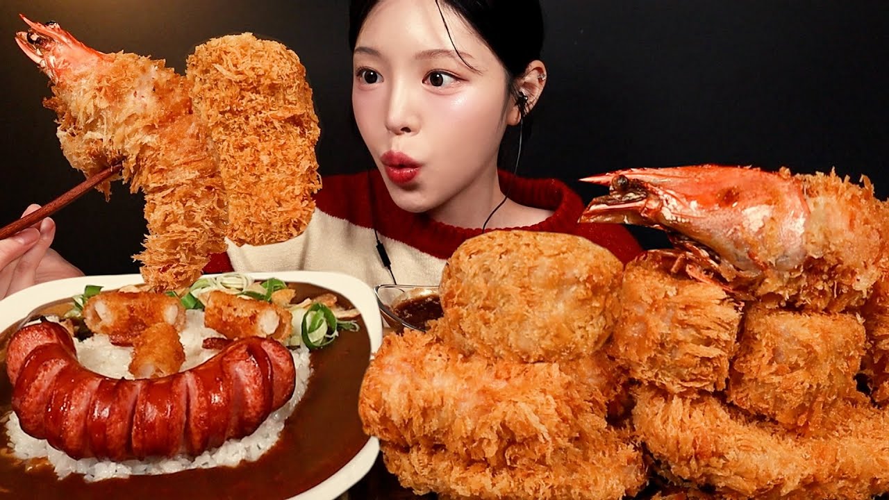 SUB)핵매운 아비꼬 카레에 겉바속촉 돈까스 먹방!🔥대왕새우카츠 소세지까지 레전드 꿀조합 Curry with Pork C