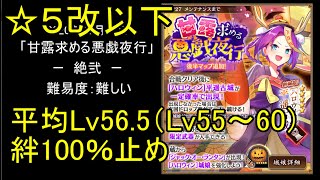 【☆5改以下、平均Lv56.5（Lv55～60）、絆100％】甘露求める悪戯夜行「絶弐」難【城プロ】