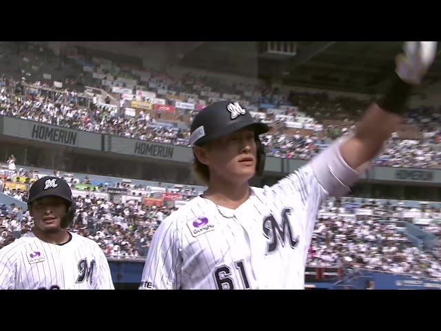 【4回裏】4番の風格!! マリーンズ・山本大斗 レフトへ同点となる今季第5号2ランHRを放つ!! 2025年6月15日 千葉ロッテマリーンズ 対 東京ヤクルトスワローズ