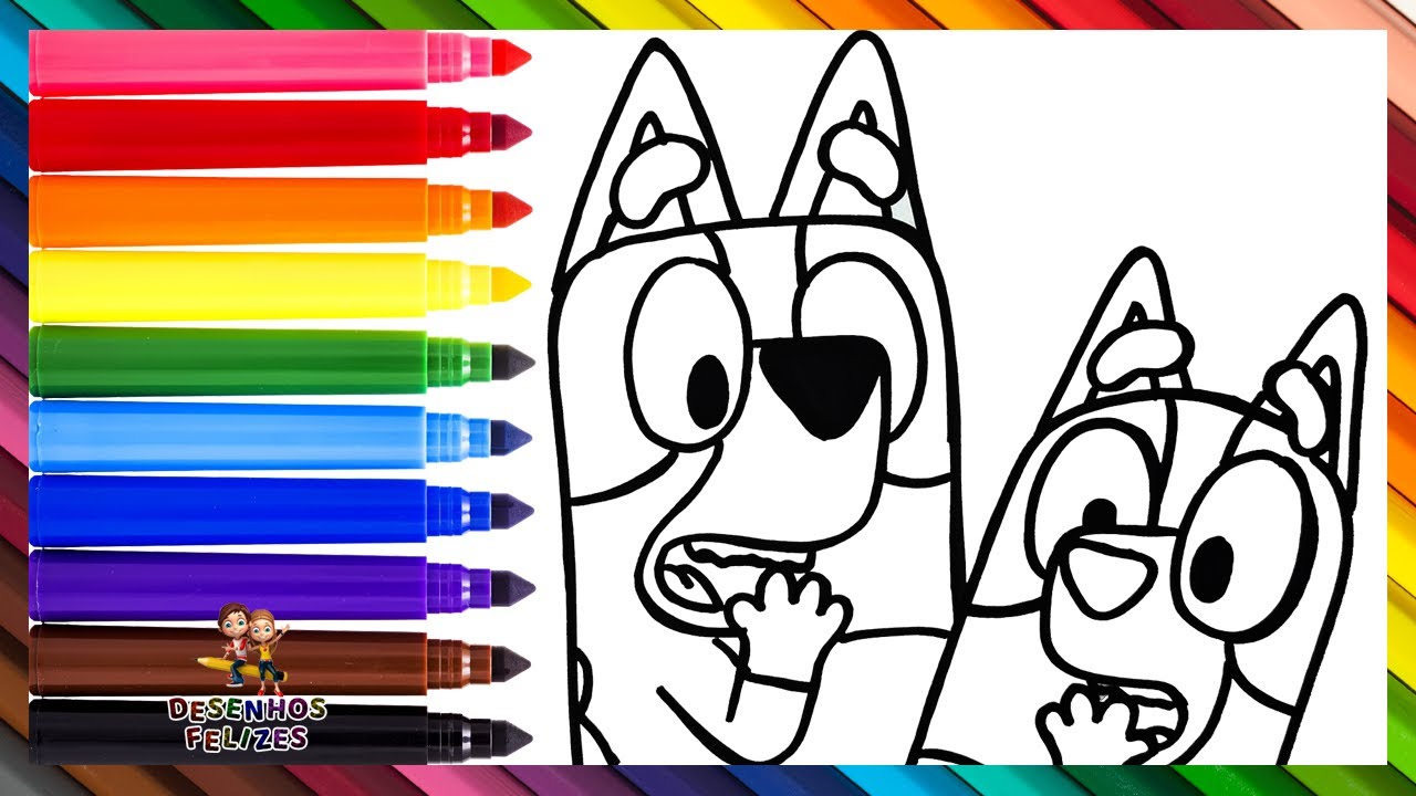 Draw and Color Scared Bluey and Bingo 🐶😨 Drawings for Kids