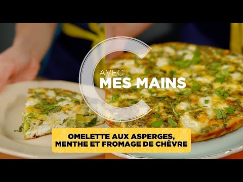 Omelette aux asperges, menthe et fromage de chèvre