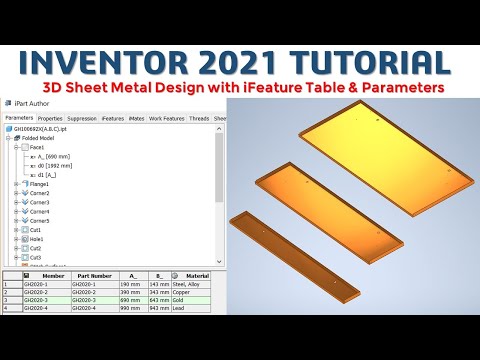 Inventor 2021 Tutorial #183 | 3D Sheet Metal Design, iFeature Table & Parameters | cad cam tutorial