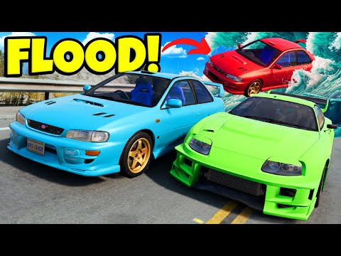 Racing HIGH-POWER Cars to Escape a Massive Flood in BeamNG Drive Mods!