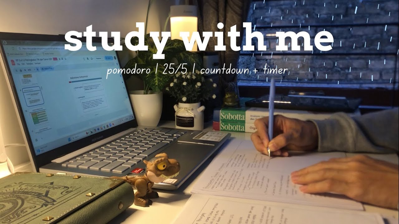 real time STUDY WITH ME | 1-hour pomodoro 25/5 |  no music + rain sound ⛈️ | countdown timer